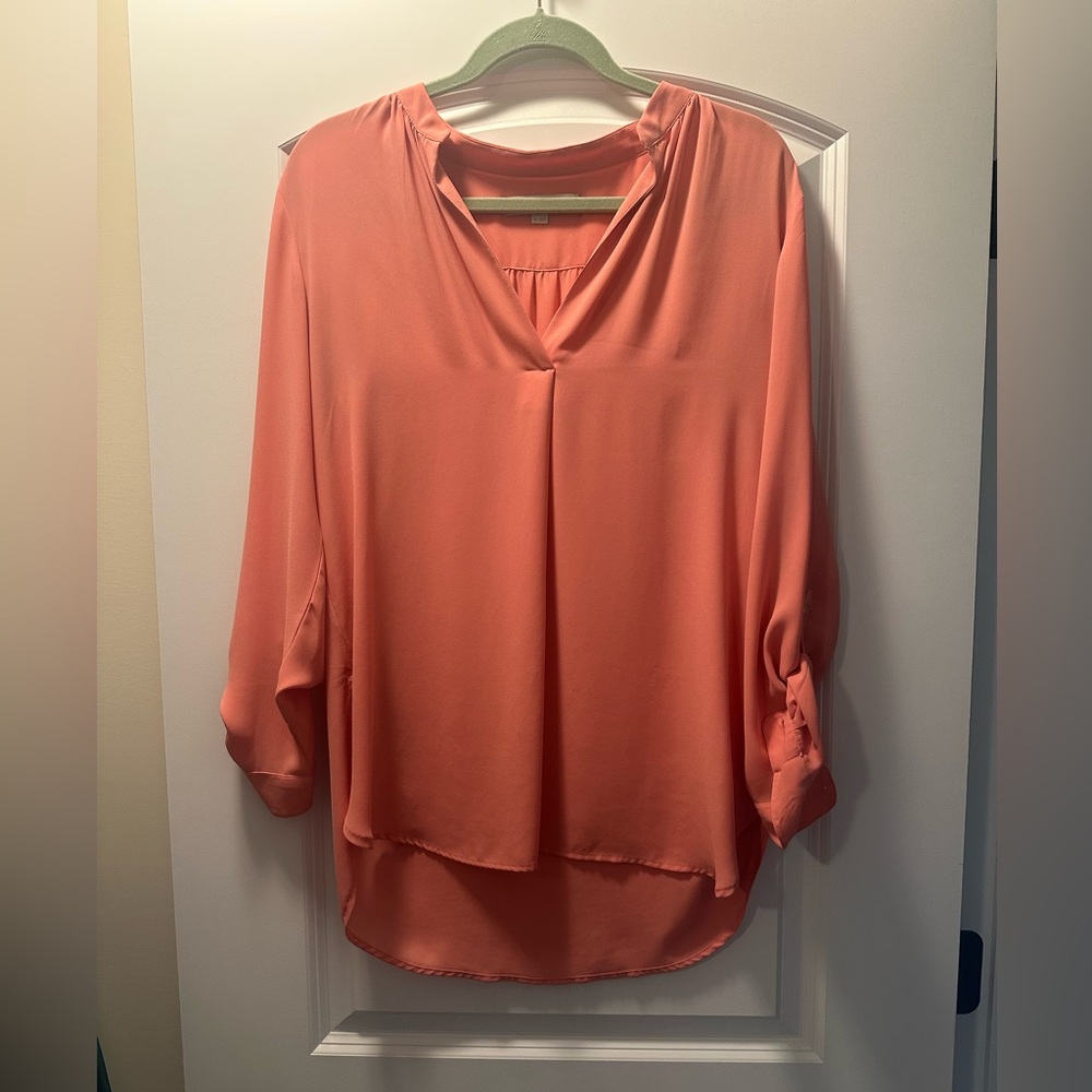 LOFT Orange Pink 3/4 Sleeve High Low Tunic Blouse